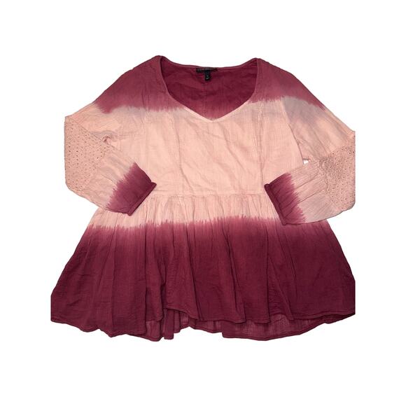 Lane Bryant Top Womens Plus Size 18 Pink Red Tie Dye Gauze Ling Sleeve Lined - Picture 4 of 8